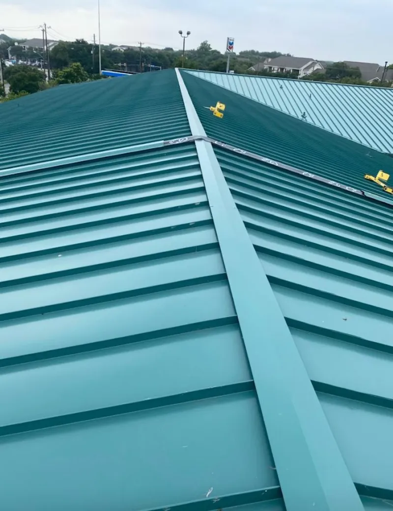 Green commercial metal roof ridge and valley for Metal Roof Repair in Kiryas Joel